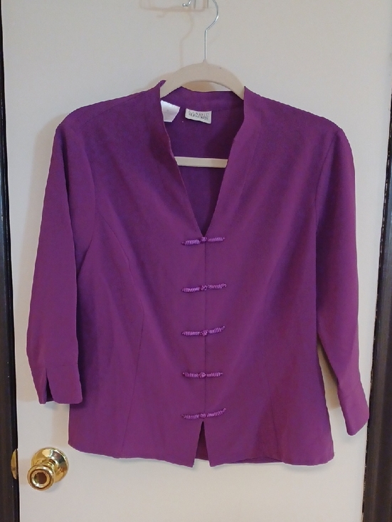 Classic Elements Tops - Classic Elements Purple Mandarin-Style Button Down Shirt